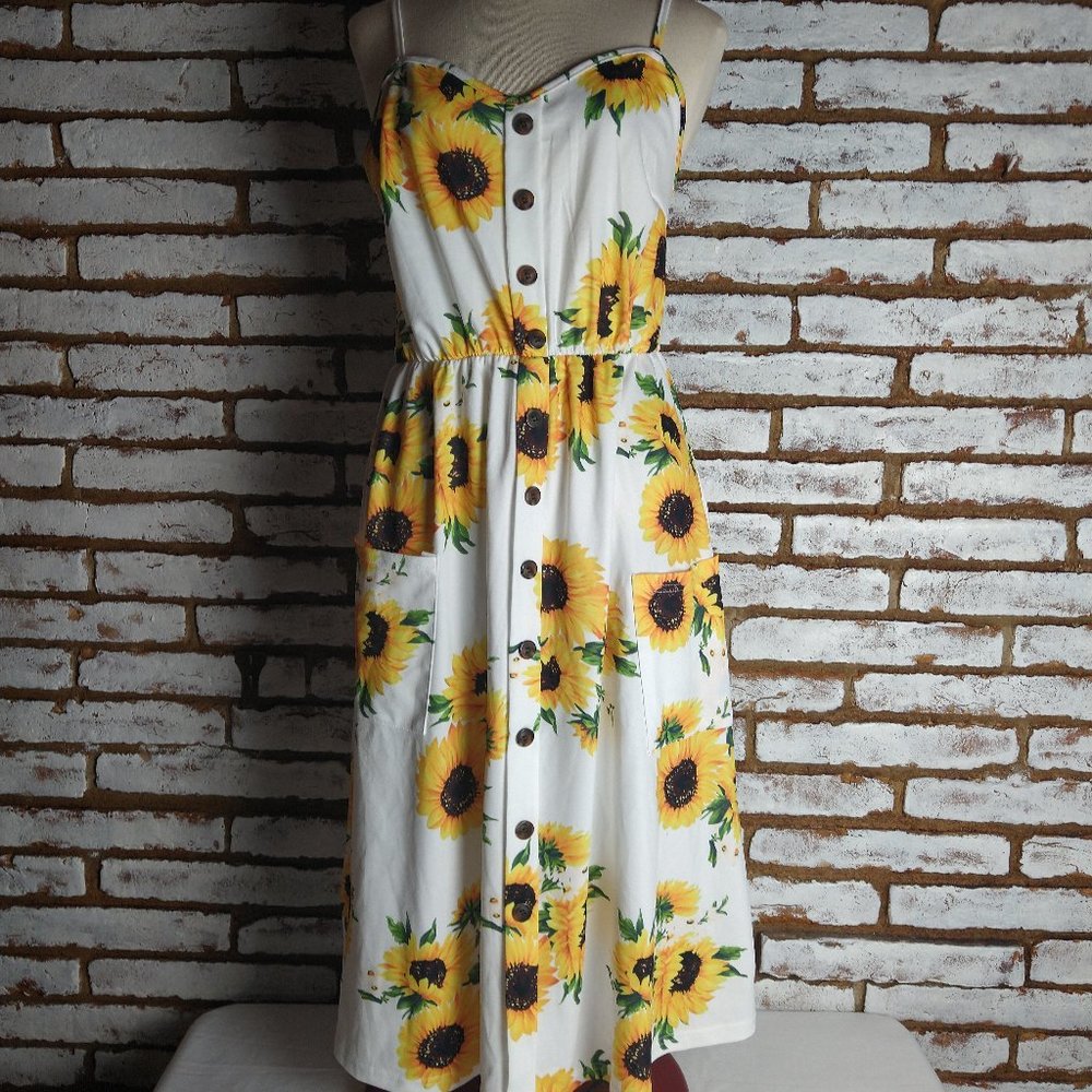 NWT Halife Sunflower Print Sundress Dress w Pocket